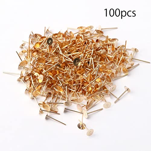 200 Pcs Earring Posts And Backs, Hypoallergenic Stainless Steel Earrings Posts Flat Pad Blank Earring Studs With Bullet Earring Backs For Jewelry Making Findings (Gold) #TOP5