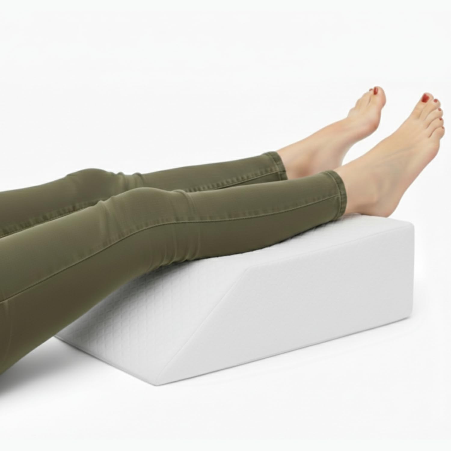Leg Elevation Wedge Pillow Premium Foam Leg Rest Cushion 60x50x15cm for Helps Blood Circulation, Reduce Back, Knee, Hip Pain Supportive Leg Rest Pillow with Removable Zip Cover (White)
