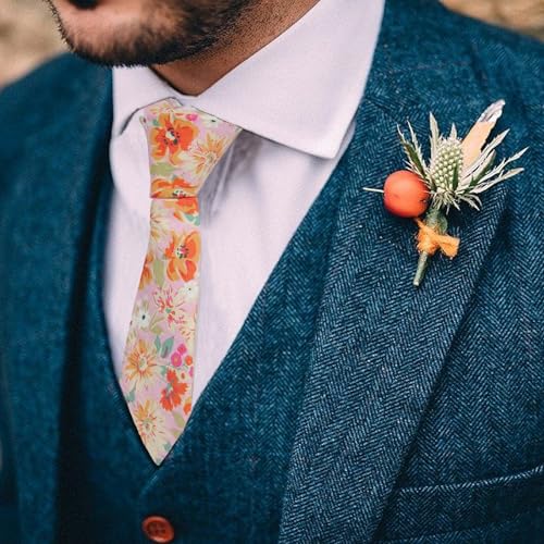 Image of Mantieqingway Floral Ties for Men Skinny Cotton Tie Flower Necktie