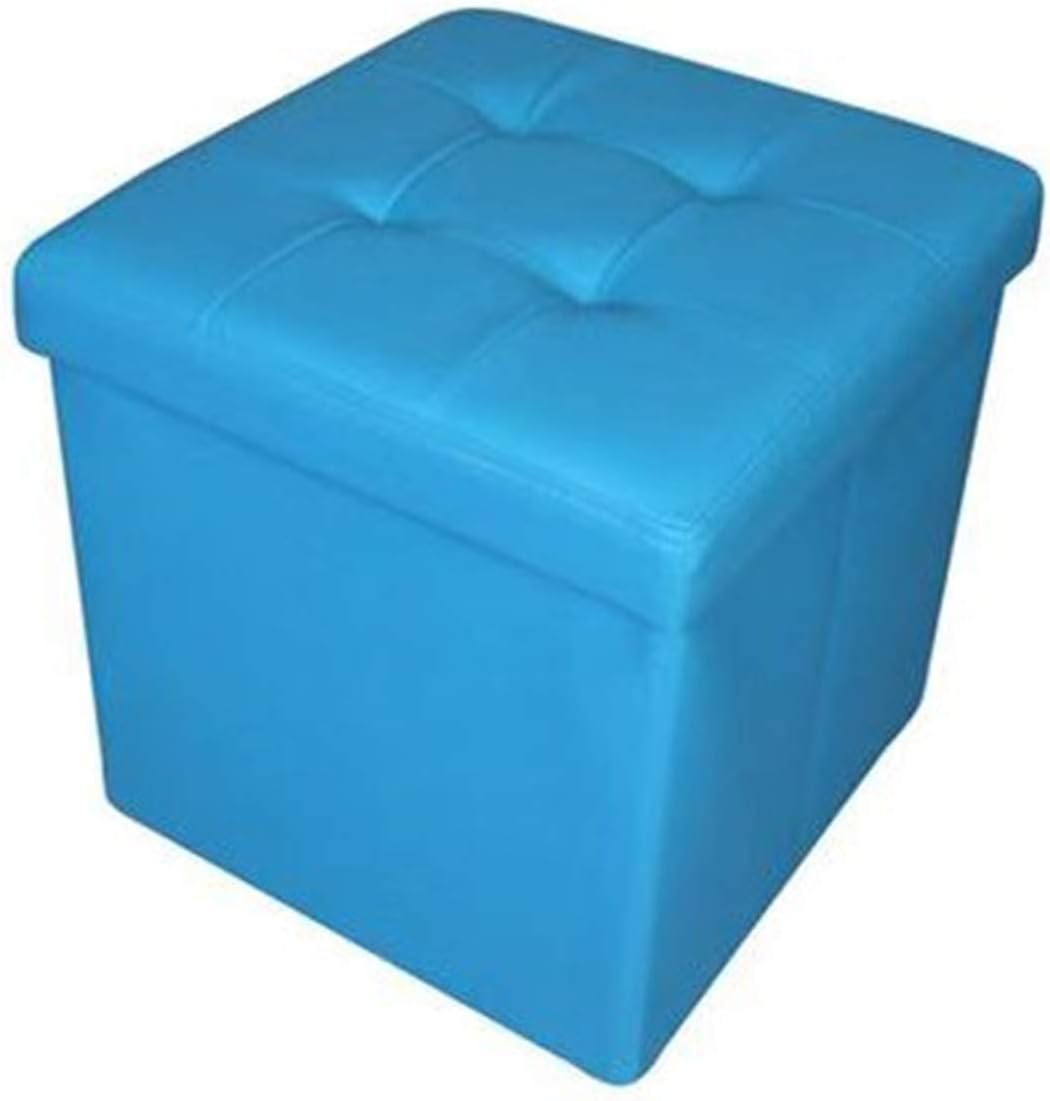 HomeHarmony® Quilted Top Folding Storage Ottoman Seat, Stool, Toy Storage Box Faux Leather (Teal Blue, Medium)
