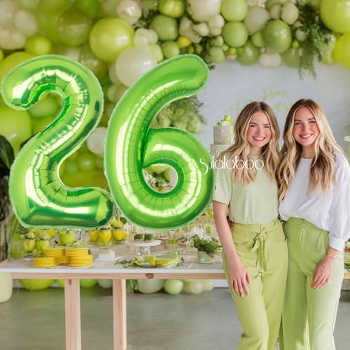 Image of 40 Inch Green Number 26 Balloon Lime Big Large Helium Number 0-9 | Giant Digital 26th Foil Mylar Party Balloon for Birthday Party Anniversary Graduation Decorations