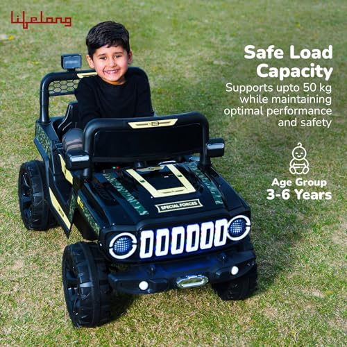 Lifelong Cuppy Electric Ride on Army Car for 2+ Years Baby Kids| Battery Operated Jeep, Remote Control | Safe & Sturdy | Rechargeable Battery | Electriv Vehicle Car, Lights, Music & Bluetooth (LLEV09) - Image 7