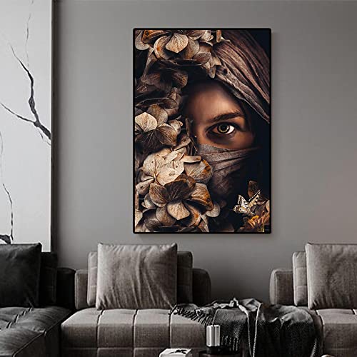 Impression mur art salon visage femme fleur grand format sans cadre