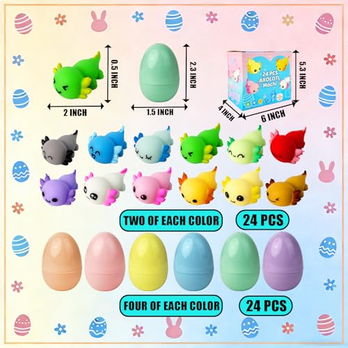 Image of 24 Pack Prefilled Easter Eggs with Axolotl Mochi Squishy Toys, Easter Basket Stuffers, Easter Eggs Filled Mini Squishy Toy, Party Favors for Kids, Easters Gifts, Classroom Exchange
