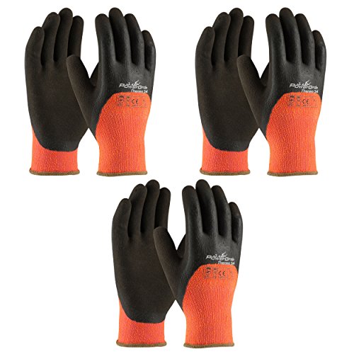 3 Pack Powergrab 41-1475 3/4 Dipped Thermal Hi-Vis Orange/Black Cold Condition Work Gloves, Sizes S-XXL (Medium)