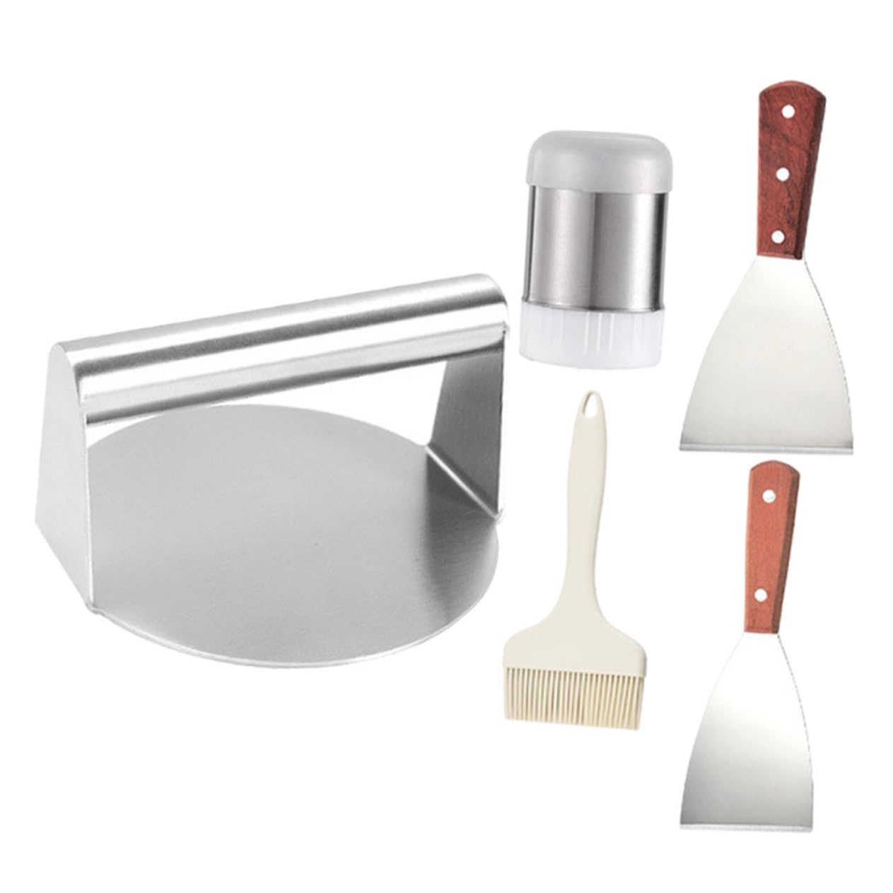 Set di Strumenti per Barbecue in Acciaio Inossidabile Legno e Silicone, Kit Grigliare Esterno per Carne e Verdure, Accessori per Bbq da Campeggio