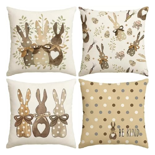 Hermosas Almohadas Decorativas de Pascua - Fundas de Almohada con Diseño de Conejo de Primavera, Elaboradas en Material de Lino