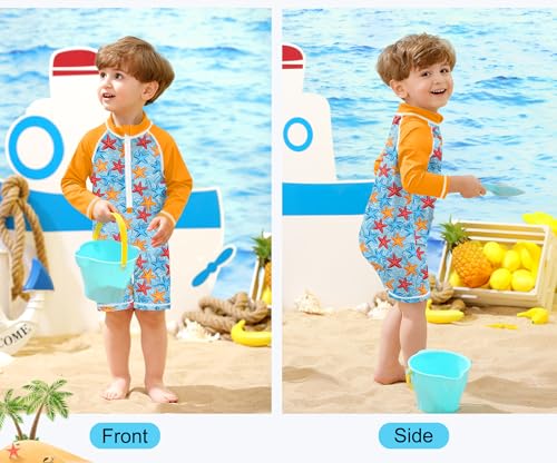 Image of BesserBay Baby Boy Swimsuit UPF 50+ Zip Front Long Sleeve Snaps Bottom One Piece Rash Guard 0-36 Months