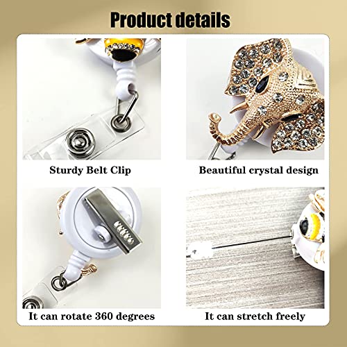 3 Pieces Rhinestone Retractable Badge Reel Bling,Owl Bee Elephant Bling Diamond Badge Reel Holder With Alligator Clip,Cute Animal Name Id Badge Reel Clip For Nurse,Doctor,Teacher,Office Staff #TOP3