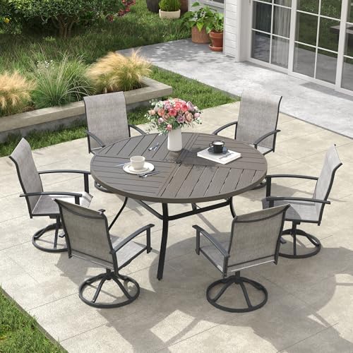 Image of VICLLAX 53 inch Round Outdoor Table, Patio Dining Table for 8 with Umbrella Hole for Garden Lawn Deck Backyard, Antique Grey