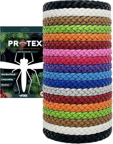 PR0TEX 18 Pack Mosquito Repellent Bracelet Adjustable Leather Deet-Free Wrist Bands Powerful Effective Protection Insect Repellent Bracelets for Adults & Kids Resealable Pack.