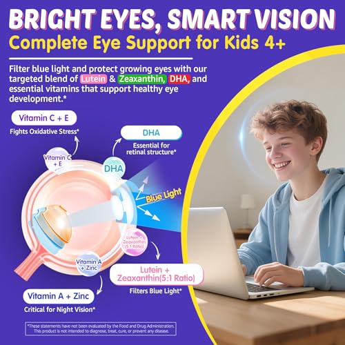 Image of Kids Multivitamin Gummies + Iron, Kids Focus Gummies with Omega-3, Brain Attention Supplements, Memory, Vision, w / Lutein, Methylated Folate & B12, Probiotics, Fiber, Children Vitamins for Growth 2P