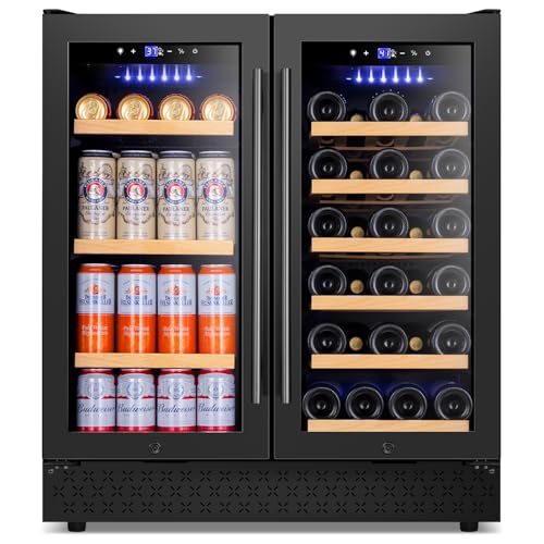 Comparison: Best Wine Fridge In Kitchen Island 4 Tylza 30 Inch Wine and Beverage Refrigerator, Dual Zone Wine Beverage Cooler 30" with French Door, Under Counter Wine Beer Fridge Built-In or Freestanding, Holds 29 Bottles and 110 Cans, Black
