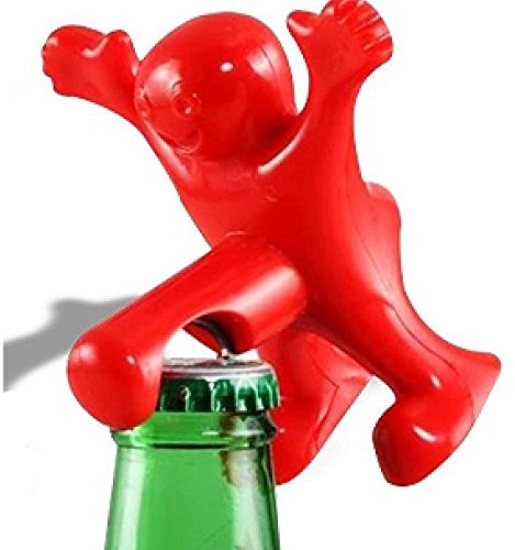 Gi.sta DOBO® Apribottiglie cavatappi e Tappo ermetico di Chiusura Vino Birra Sexy omino Felice Party Festa Facile da Usare per Vini Birre - Colore Rosso (Solo Cavatappi)