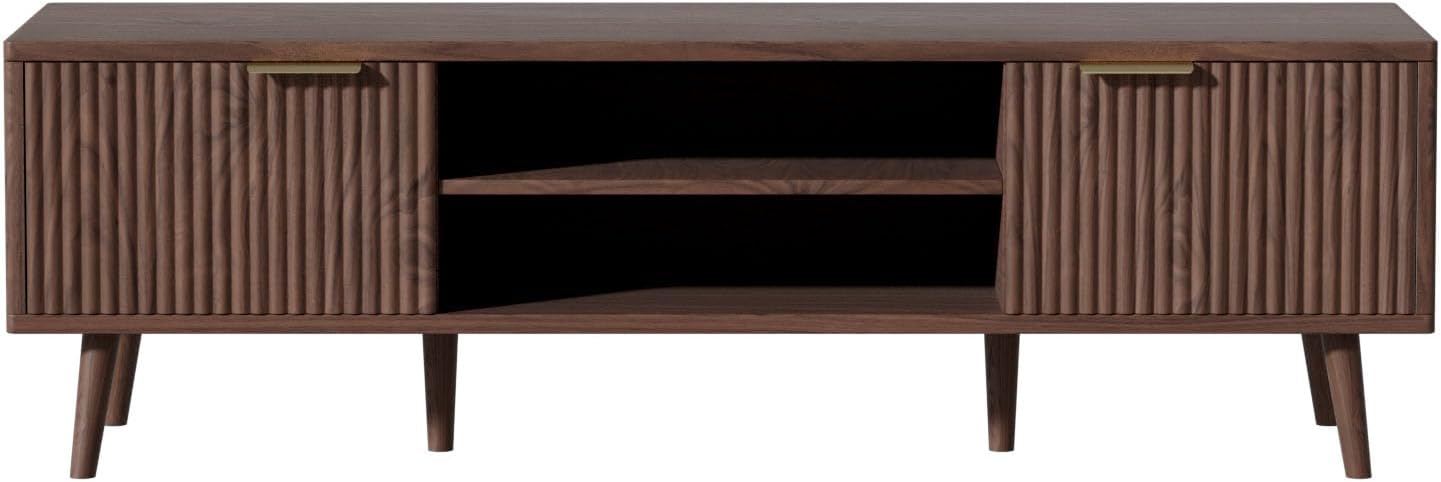 SHGJ&SOFT TV Stand for 60/65 Inch,Mid Century Modern Boho Entertainment Center with 2 Cabinets and Open Shelves,Wood Console for Living Room and Bedroom. (Brown, 1PC) - Image 8