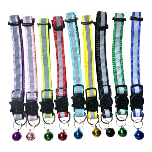 【反射板付き】猫・犬兼用 安全首輪 鈴付き 軽量・調整可能 セーフティーバックル 選べるカラー (全9色セット)