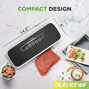 NutriChef Automatic Vacuum Air Sealing System for Food Preservation with Starter Kit, Compact Design, Lab Tested, Dry & Moist Food Modes with Led Indicator Lights, Black NutriChef Automatic Vacuum Air Sealing System for Food Preservation with Starter Kit Compact Design Lab Tested Dry Moist Food Modes with Led Indicator Lights Black