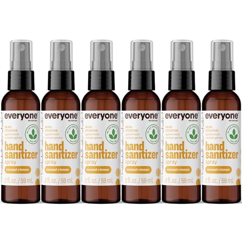 Image of Everyone Hand Sanitizer Spray, 2 Ounce (Pack of 6), Coconut and Lemon, Made with Sugarcane Derived Alcohol with Essential Oils, 99% Effective Against Germs and TSA friendly
