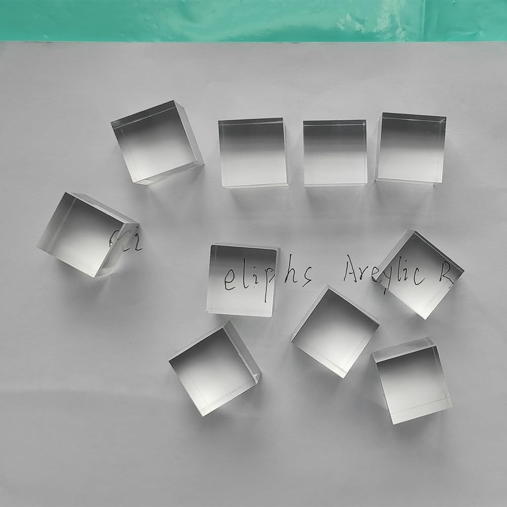 10 Stück quadratische Acrylblöcke, transparent, 2,5 x 2,5 x 2,5 cm – die Seiten sind poliert, quadratischer Schaft aus Kunststoff und einfach zu installieren