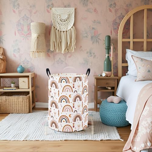 Image of Baby Laundry Hamper Basket Baby Hamper for Nursery Boy and Girl Cute Storage Bin Organizer Boho Room Decor(Rainbow)
