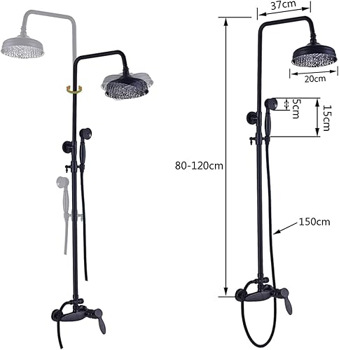 Miniatura 2 de Juego de mezclador de ducha de bronce negro, mezclador de ducha de baño montado en la pared, cabezal de ducha de lluvia con ducha de mano, altura