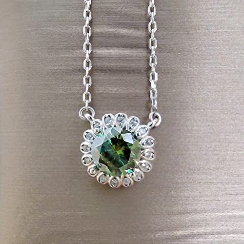 Collier moissanite véritable femme pendentif vert bleu bijoux S925