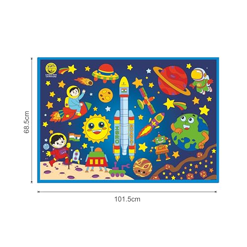Image of RATNA'S My Colouring Mat Chandrayaan Theme, Washable & Reusable, 101.5cm x 68.5cm, Art & Craft for Kids 3+ Years