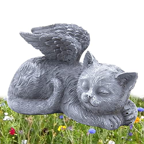 LhyBtm Katze Engel, Schlafende Katze, Schlafender Engel Katze, Grabschmuck für Katzen, Engelsflügel für Haustiere, Gedenkstein Katze, Harz Grabschmuck Statue für Haus (11,7 x 6,1 x 5,8 cm)