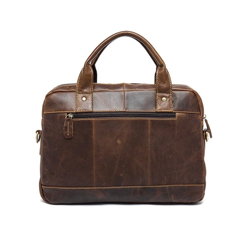 Men's Tote Vintage Top Layer Cowhide Computer Briefcase Casual Crossbody Bag(Brown-2)2