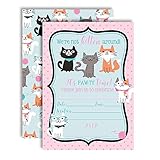Cute Kitten Themed Birthday Party Invitations for Kids, 20 5'x7' Fill In Cards with Twenty White...