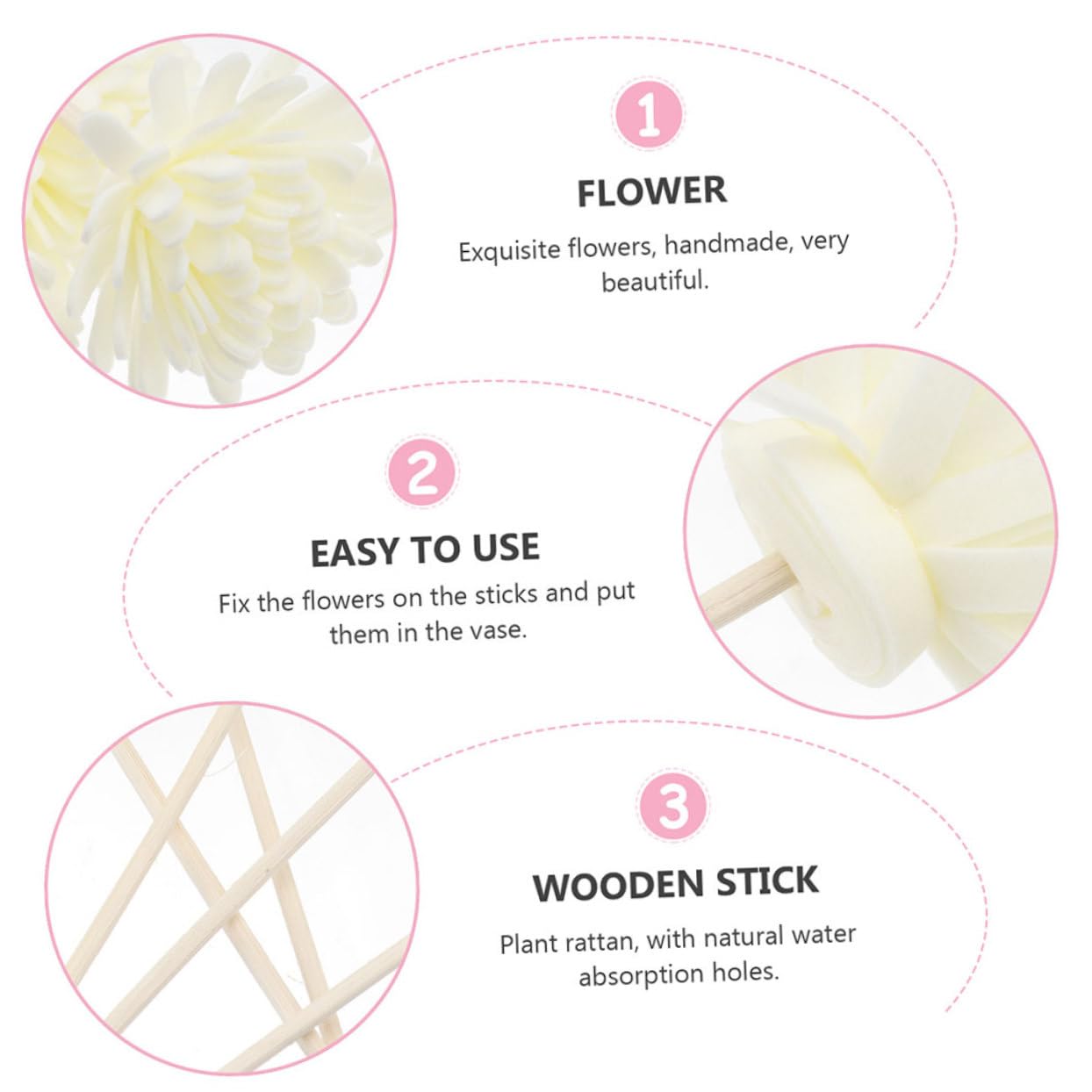 Cabilock 10 Bâtonnets Diffuseurs de Parfum à Fleurs Artificielles en Bois et PE, Accessoire Aromathérapie pour Diffusion D’huiles Essentielles, Décoration Maison et DIY