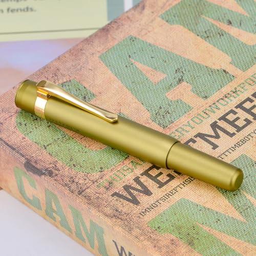 Image of HONG DIAN M2 Black Forest Mini Fountain Pen, Fine Soft Nib & Sleek Shape Aluminium Short Pocket Travel Pen (Olive Green)