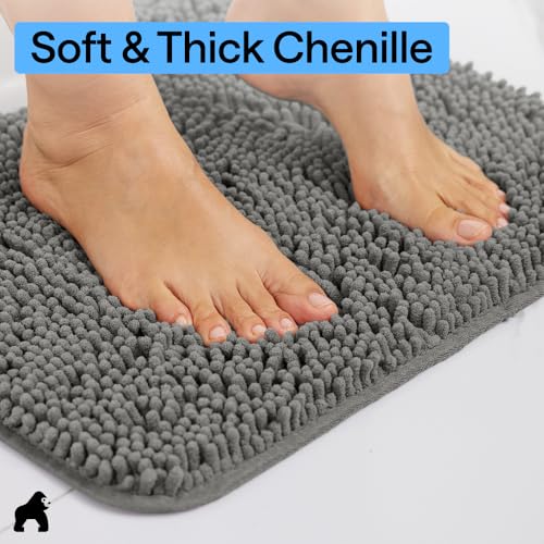 Image of GORILLA GRIP Plush Absorbent Shaggy Chenille Bath Rug Mat for Oval Toilet Base with Rubber Backing, Machine Washable Rugs, Soft Microfiber Contour Mats for Toilets, Bathroom Decor, Charcoal