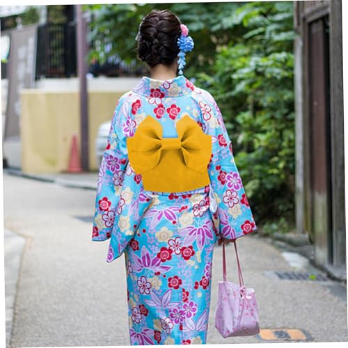 Kimono Belt for Women Japanese Traditional Yellow Wide Bow Belt with Cherry Blossom Patterns Accentuating Waistline One Size Fits Most Yukata Belt for Cosplay, Halloween, Themed-Party Bow Belt3