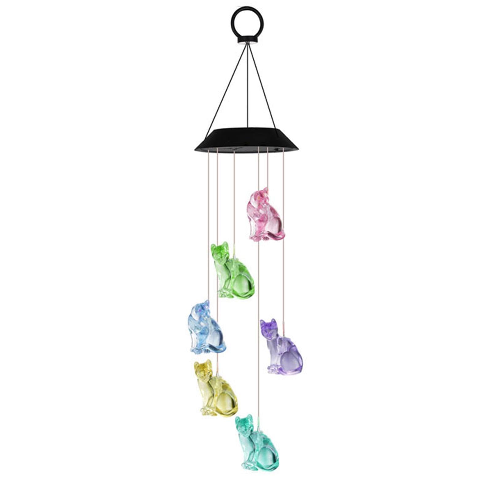 Carillon Éolien Solaire Chat LED – Imperméable à Changement De Couleurs | Décoration Extérieur Terrasse Jardin Balcon 75 Cm - 8