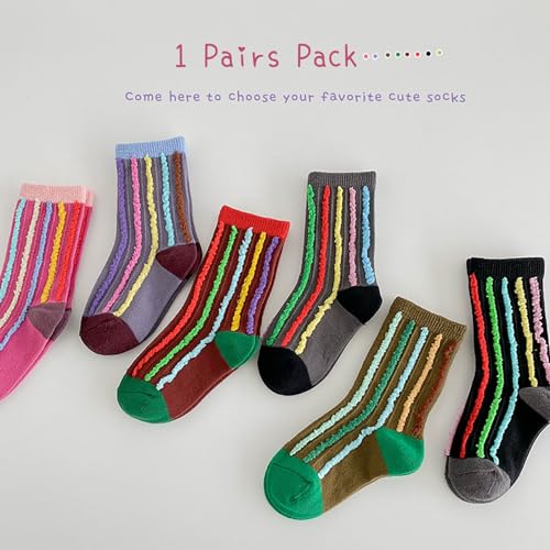 Toddler Girl Crew Socks Ribbed Cuffs Seamless Striped Rainbow Casual Socks 6 Pairs2