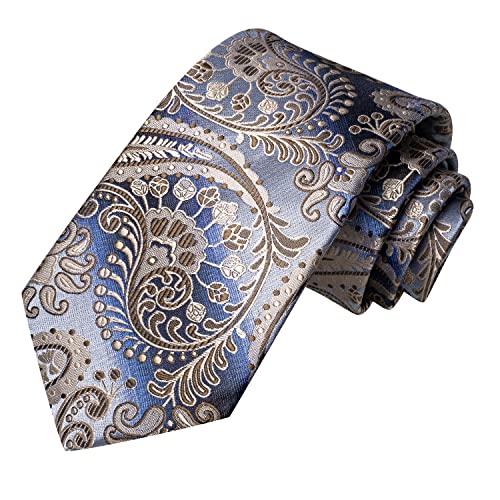 Image of Hi-Tie Silk Ties for Men Plaid Paisley Striped Necktie Pocket Square Cufflinks Set Formal Business