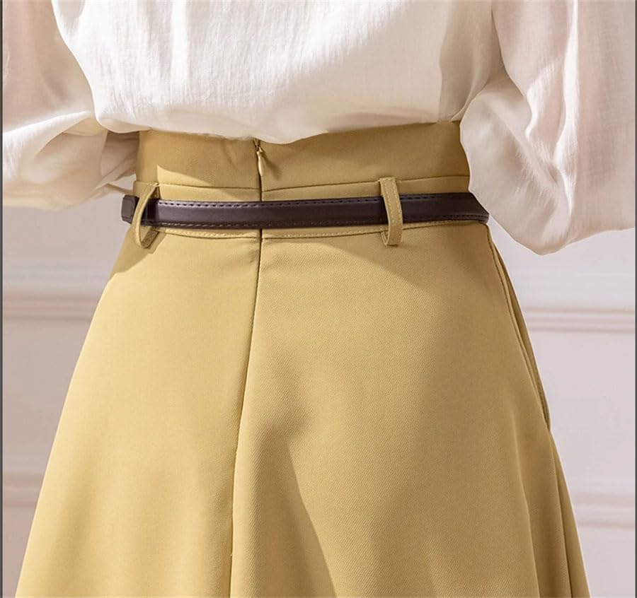 Women's High Waist A-Line Midi Skirt Solid Office Casual Fall Vintage Pull On Skirt2