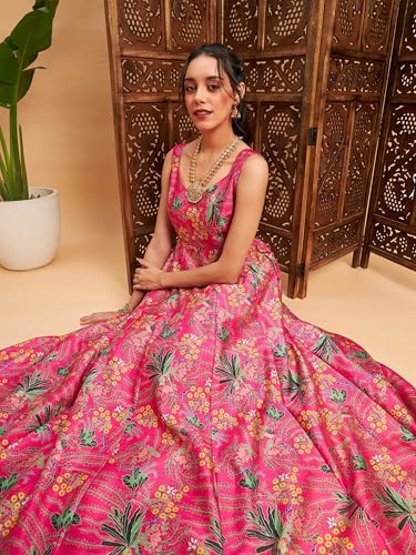 Image of Women Floral Sleeveless Anarkali Maxi Kurta