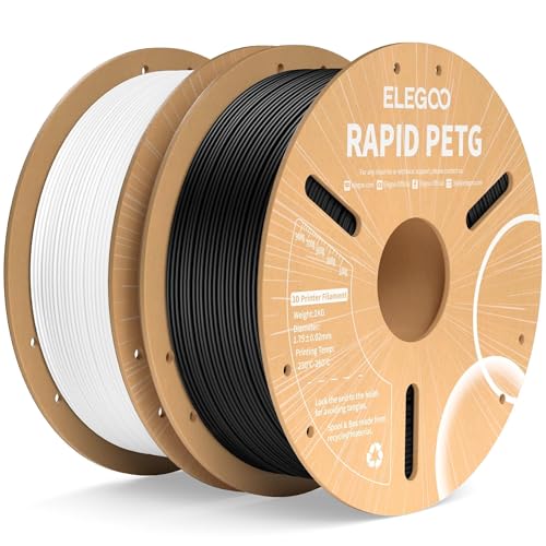 Image of ELEGOO Rapid PETG Filament 1.75mm Black & White 2KG, High Speed 30-600mm /s 3D Printer Filament Dimensional Accuracy + /- 0.02 mm, 1kg Cardboard Spool(2.2lbs) Fits for Most FDM 3D Printers
