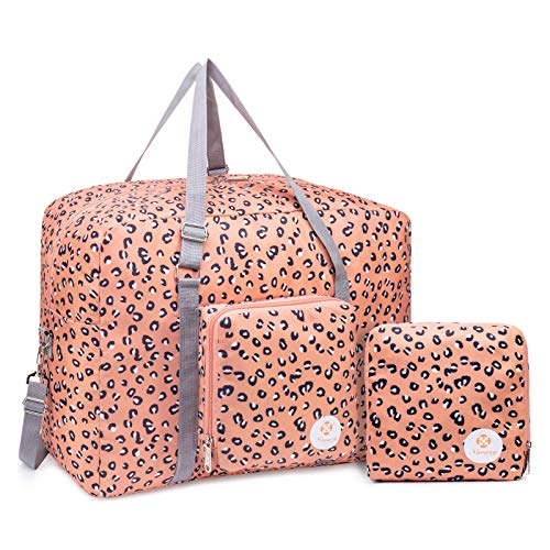 For Airlines Foldable Travel Duffel Bag Tote Carry on Luggage Sport Duffle Weekender Overnight for Women and Girls (Leopard-1109)