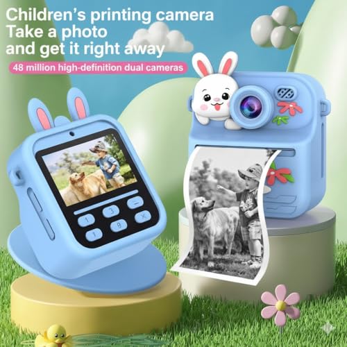 Image of Cason Instant Camera for Kids with Print,1080P HD Instant Photo Camera with Dual Cameras,2 Print Rolls,Fun Filters for Creativity for 5-15 Years Kids Upto 32GB Memory (Blue (Rabbit))