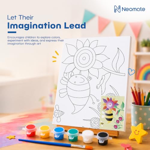 Image of Neomate Canvas Painting Kit for Kids | DIY Painting Set with 1 Printed Canvas, 6 Acrylic Paint Pots & Brush | Art and Craft Kit, Paint Kit for Kids, Birthday Gift, Return Gift, Creative Activity Set
