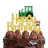 Green Farm Vehicle Car Cake Topper.Tractor Happy Birthday Cake Decor,Construction Dump Truck Themed For Kids Boy Girl Happy Birthday, Farm Theme Happy Birthday Party Decorations