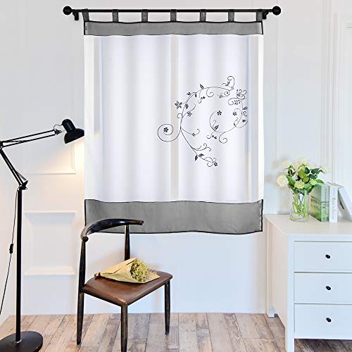 laamei Visillos Bordado para Ventanas Voile Cortina Translúcidas con Bordado Floral Decoración para Ventanas Habitaciones Dormitorios Salones, 1 Pieza Gris/140cmx145cm