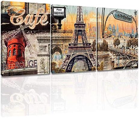 ArtKisser Canvas Wall Art Vintage Paris Eiffel Tower Wall Decors French Landscape Oil Paintings Prints on Canvas for Girls Bedroom Living Room Bathroom 12x16 inch 3pcs