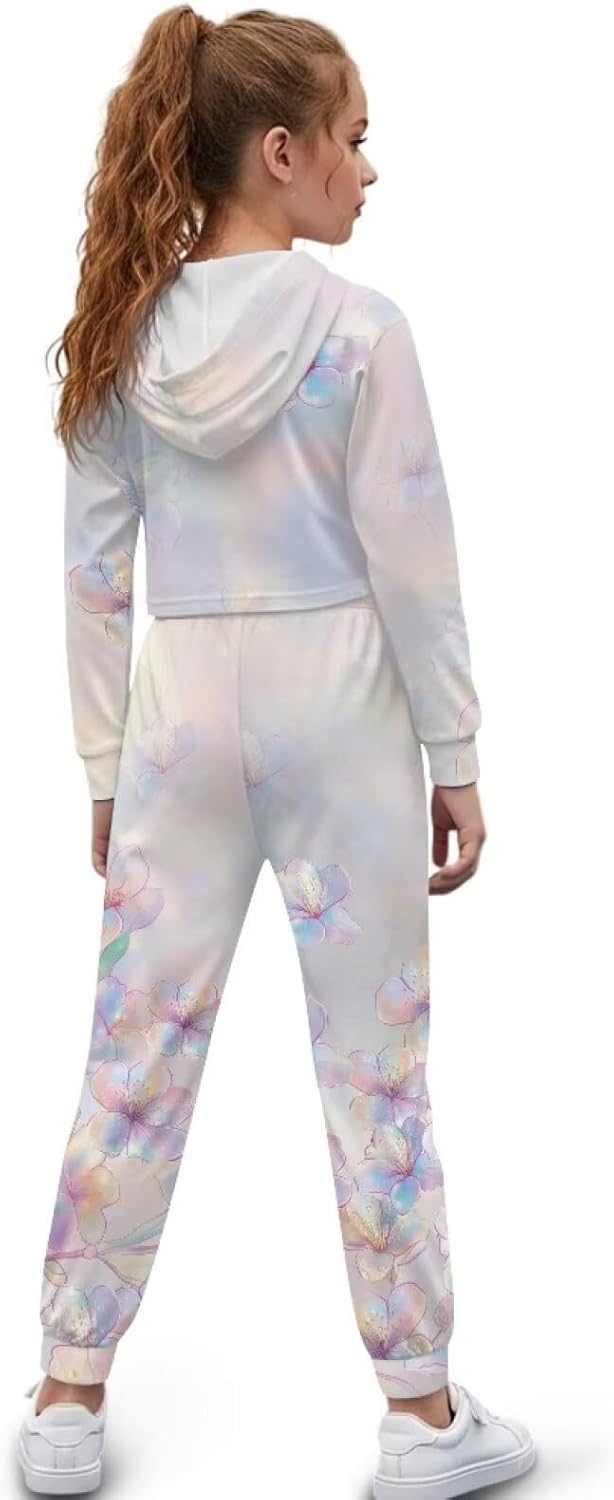 Cropped Girls Outfits Size 4-13 with Pockets Long Sleeve Girls Matching Sets 2 Piece