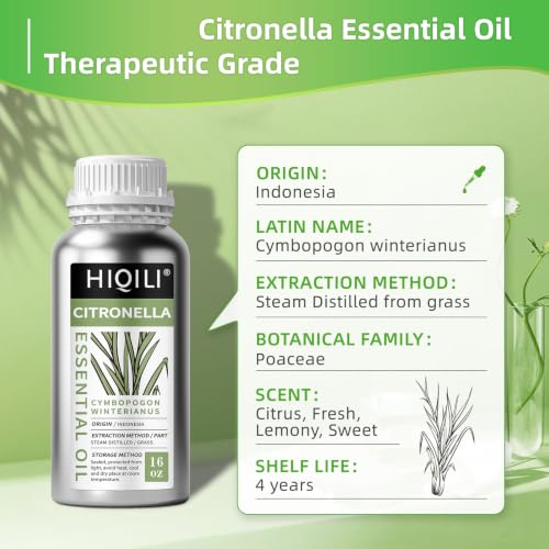 Image of HIQILI Citronella Oil for Diffusers & Homemade Sprays | Large Volume Ideal for Outdoor & Indoor Use, A Professional Choice for DIY Sprays Soap & Candles - 500mL / 16 fl oz