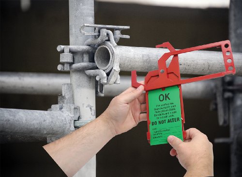 Accuform Tss902 Plastic Secure-Status Tag Holder, Default Legend"Danger Do Not Use Scaffold Or Climber", 10" Length X 3-1/2" Width X 3/8" Thickness, Red #TOP1