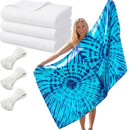Peryiter 3 Pcs 71x32 White Microfiber Beach Towel for Tie Dye Sand Free Quick Dry Absorbent Lightweight Compact Towels for DIY Sublimation Swimming Pool Camping Beach Accessories Fitness Yoga